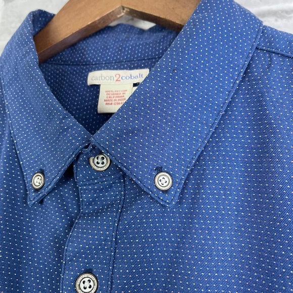 Carbon 2 Cobalt Primary Navy Pink Polka Dot Button LS Down Shirt Mens Large - Picture 3 of 8